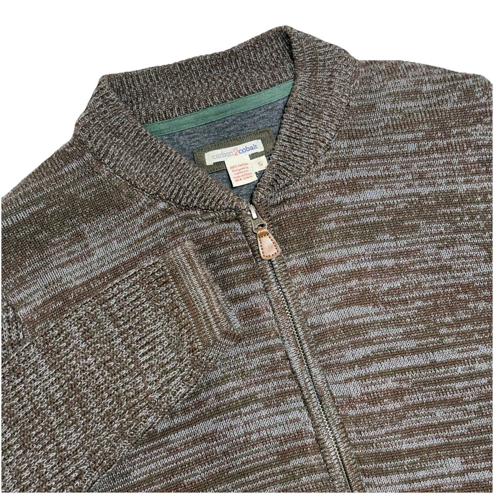 Carbon2Cobalt Mens Small Lined Knit Full Zip‎ Sweater Brown Cotton Grandpa Dad